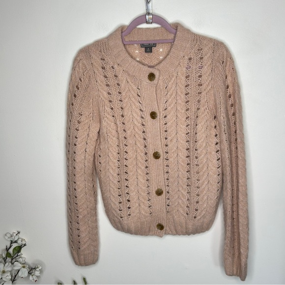 J. CREW Point Sur Pointelle Knit Cardigan Sweater Subtle Pink Mohair {T31} - Picture 3 of 7